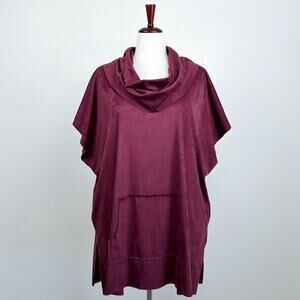 Bryn Walker Merlot Faux Suede Cowl Neck Poncho